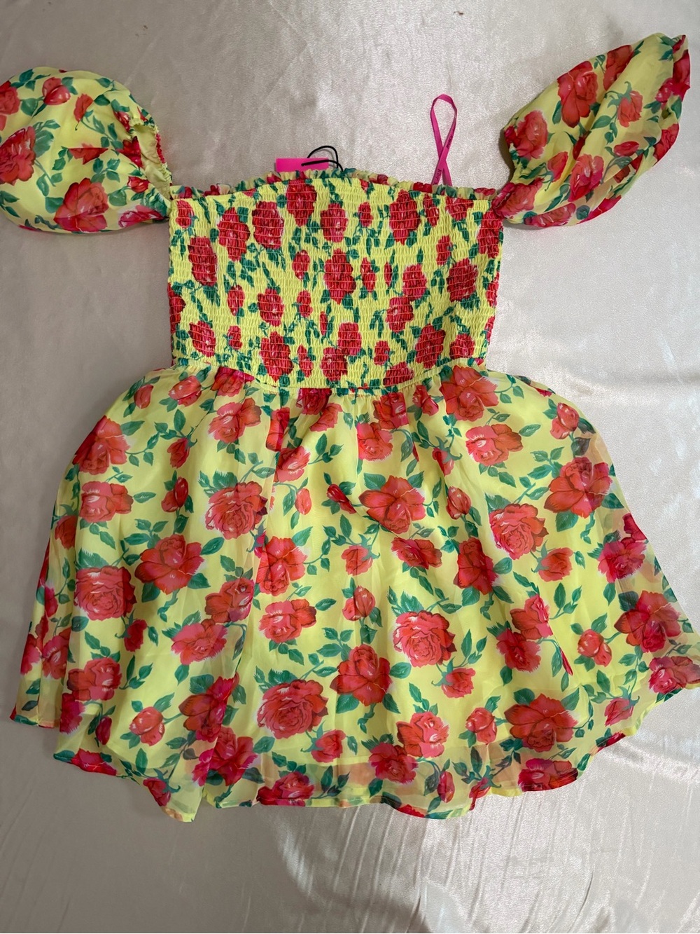 Betsey Johnson Floral Smocked Puff Sleeve Cottagecore Mini Dress Size M NWT